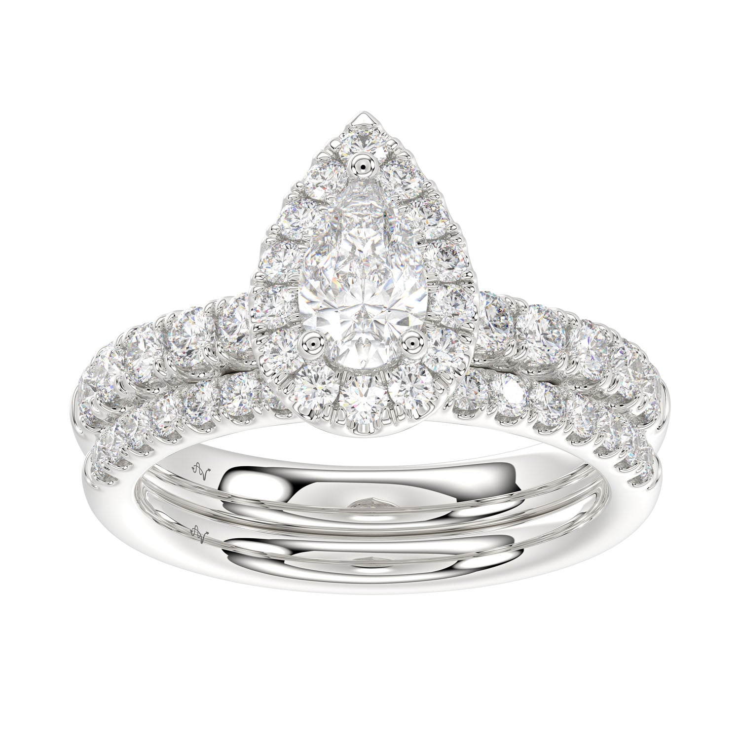 LADIES BRIDAL SET 1.55CT ROUND DIAMOND 14K WHITE GOLD (SI QUALITY) (CENTER STONE 0.75CT PEAR DIAMOND)