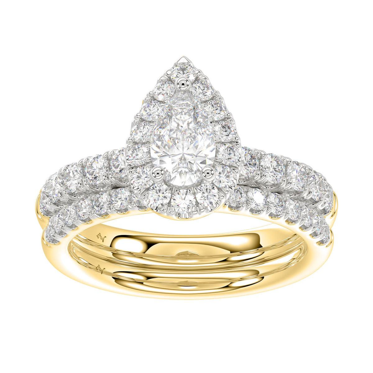 LADIES BRIDAL SET 1.55CT ROUND DIAMOND 14K YELLOW GOLD (SI QUALITY) (CENTER STONE 0.75CT PEAR DIAMOND)