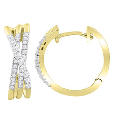 LADIES HOOP EARRINGS 0.25CT ROUND DIAMOND 18K YELLOW GOLD