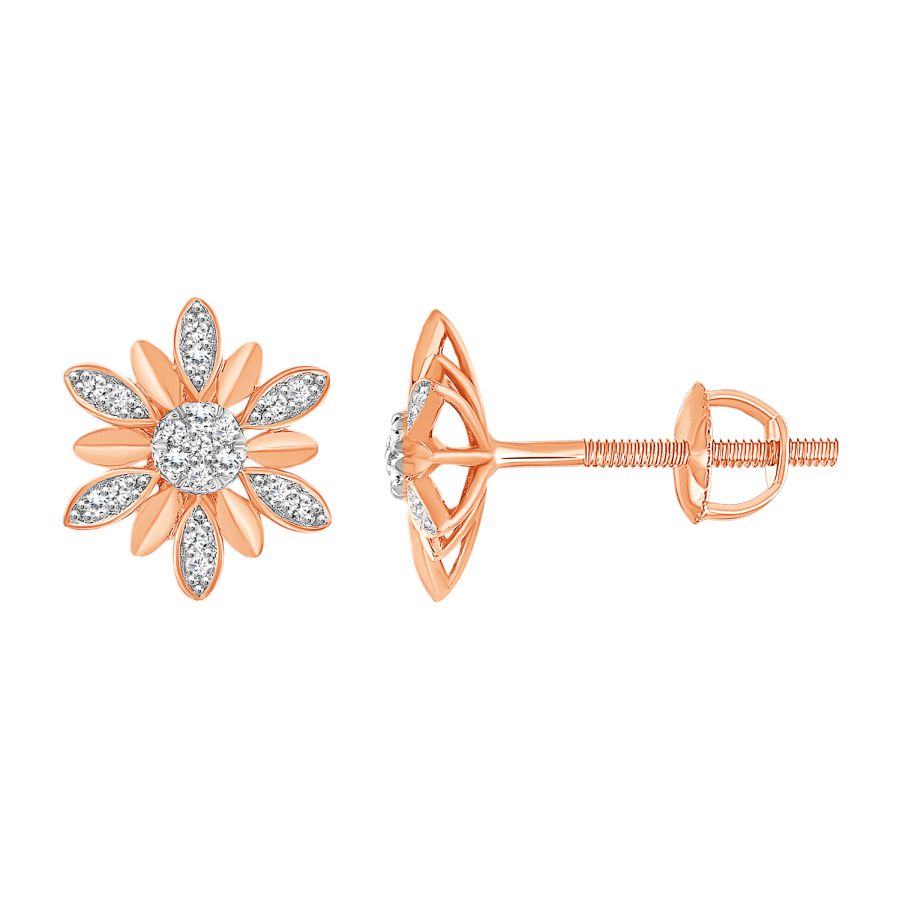 LADIES EARRINGS 0.10CT ROUND DIAMOND 10K ROSE GOLD