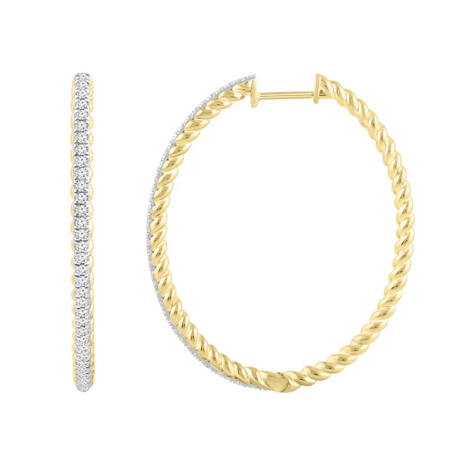 LADIES HOOP EARRINGS 0.50CT ROUND DIAMOND 10K YELLOW GOLD