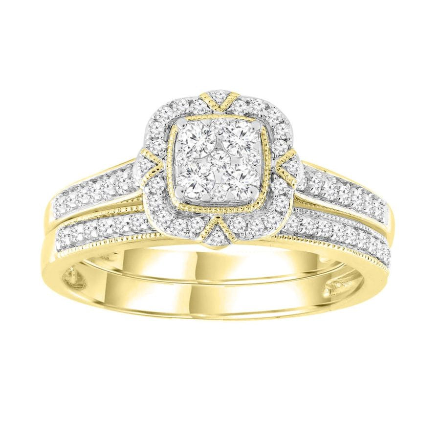 LADIES BRIDAL SET 0.50CT ROUND DIAMOND 10K YELLOW GOLD