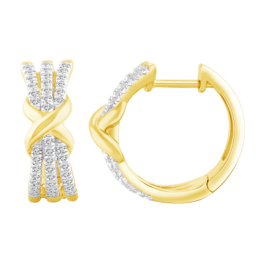 LADIES HOOP EARRINGS 0.33CT ROUND DIAMOND 10K YELLOW GOLD