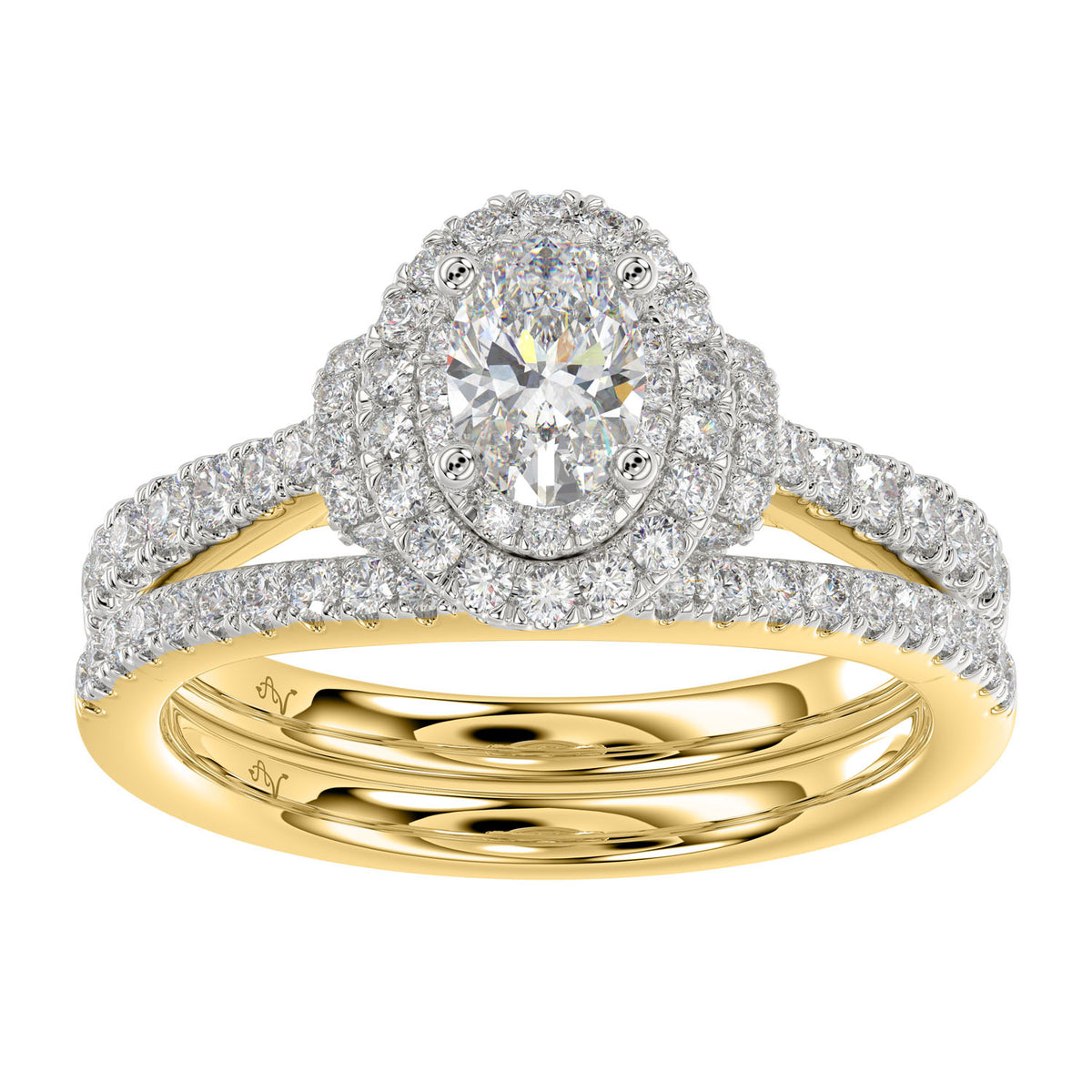 LADIES BRIDAL SET 1.20CT ROUND DIAMOND 14K YELLOW GOLD (SI QUALITY) (CENTER STONE 0.50CT OVAL DIAMOND)