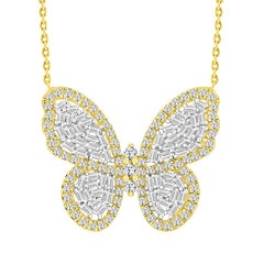 LADIES NECKLACE 1.00CT ROUND/BAGUETTE DIAMOND 10K YELLOW GOLD