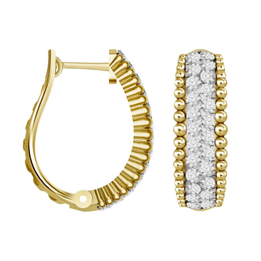 LADIES HOOP EARRINGS 1.00CT ROUND DIAMOND 14K YELLOW GOLD