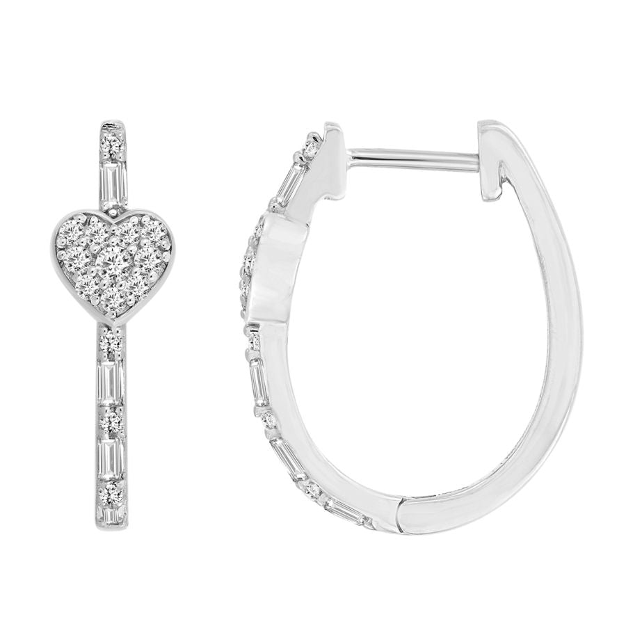 HOOP EARRINGS 0.33CT ROUND/BAGUETTE DIAMOND 14K WHITE GOLD