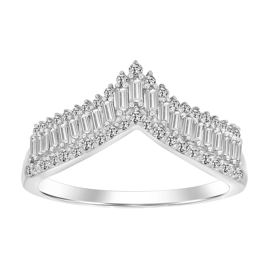 LADIES RING 0.33CT ROUND/BAGUETTE DIAMOND 14K WHITE GOLD (SI QUALITY)