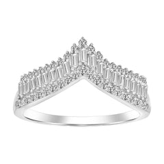 LADIES RING 0.33CT ROUND/BAGUETTE DIAMOND 14K WHITE GOLD (SI QUALITY)