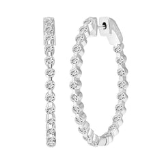 LADIES HOOP EARRINGS 2.00CT ROUND DIAMOND 10K WHITE GOLD