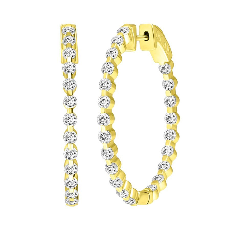 LADIES HOOP EARRINGS 2.00CT ROUND DIAMOND 10K YELLOW GOLD