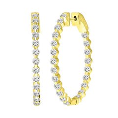 LADIES HOOP EARRINGS 2.00CT ROUND DIAMOND 10K YELLOW GOLD