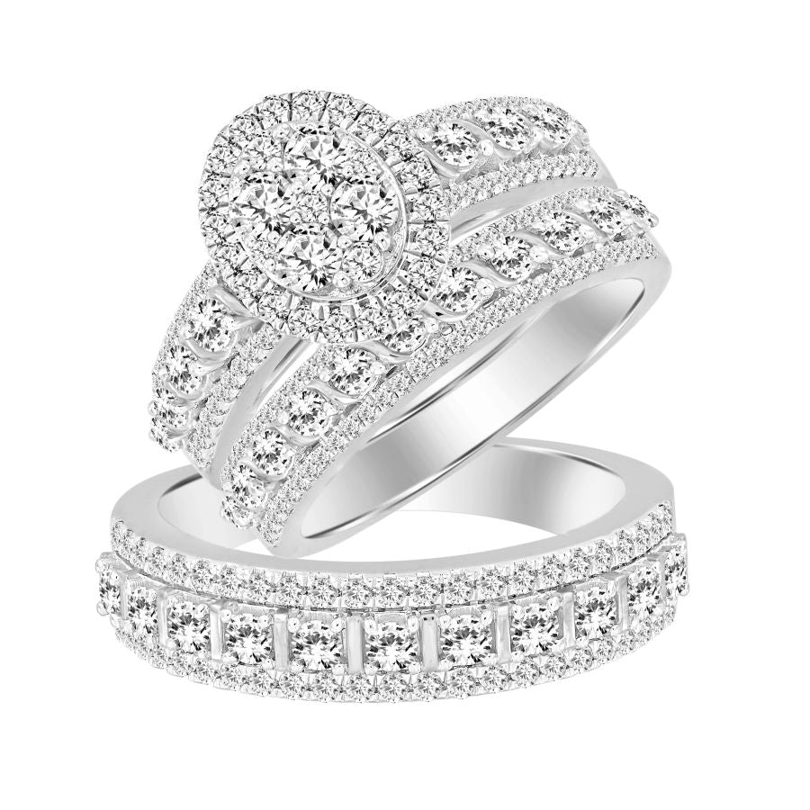 LADIES TRIOS SET 2.00CT ROUND DIAMOND 10K WHITE GOLD