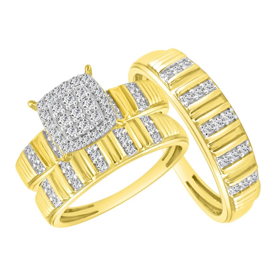 LADIES TRIOS SET 0.50CT ROUND DIAMOND 10K YELLOW GOLD