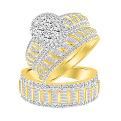 UNISEX TRIOS SET 2.00CT ROUND/BAGUETTE DIAMOND 10K YELLOW GOLD