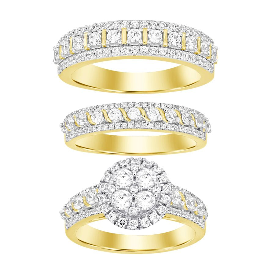 UNISEX TRIOS SET 2.00CT ROUND DIAMOND 10K YELLOW GOLD