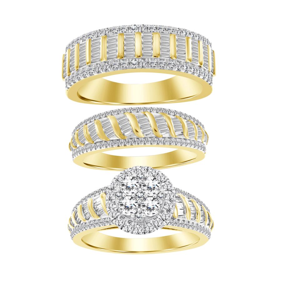 UNISEX TRIOS SET 2.00CT ROUND DIAMOND 10K YELLOW GOLD