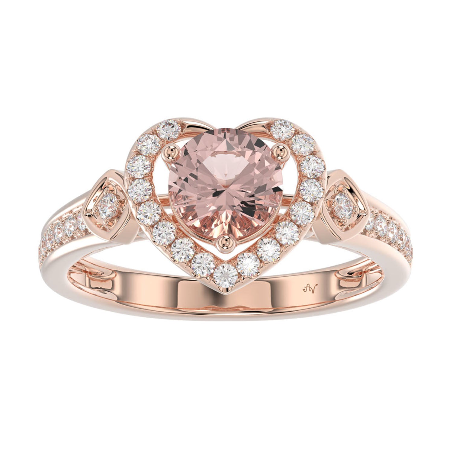 LADIES RING 1.00CT ROUND DIAMOND 14K ROSE GOLD  (PEACH MORGANITE ROUND 0.75CT)