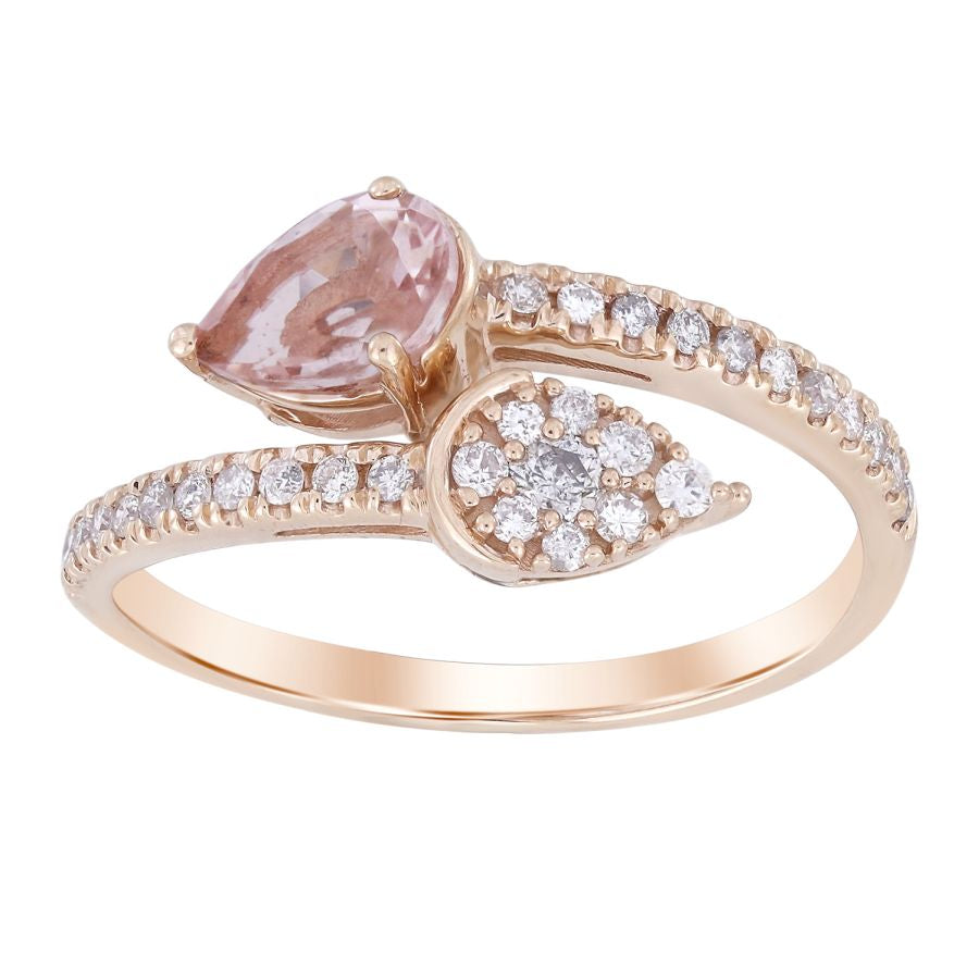 LADIES RING 0.90CT ROUND DIAMOND 14K ROSE GOLD (CENTER STONE 0.60 CT PEAR DIAMOND)