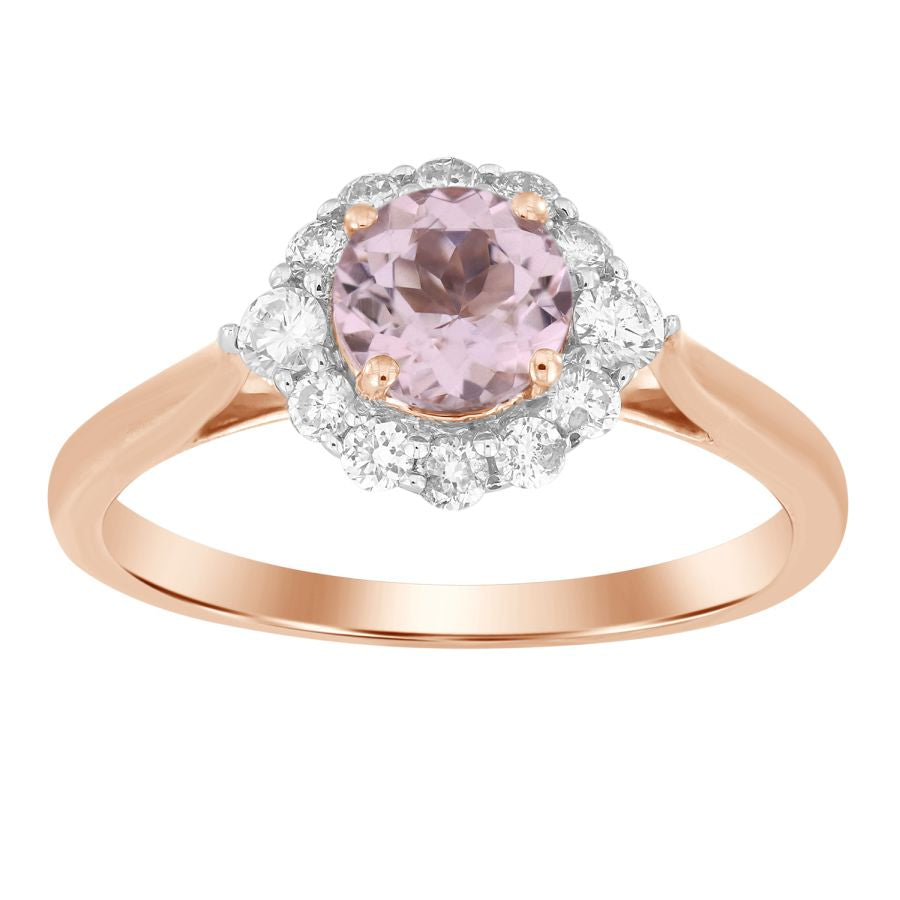 LADIES RING 1.15CT ROUND DIAMOND 14K MORGANITE STONE ROSE GOLD