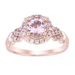 LADIES RING 1.00CT ROUND DIAMOND 14K MORGANITE STONE ROSE GOLD