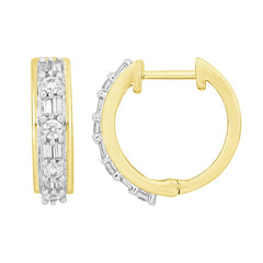 LADIES HOOP EARRINGS 0.40CT ROUND/BAGUETTE DIAMOND 10K WHITE GOLD