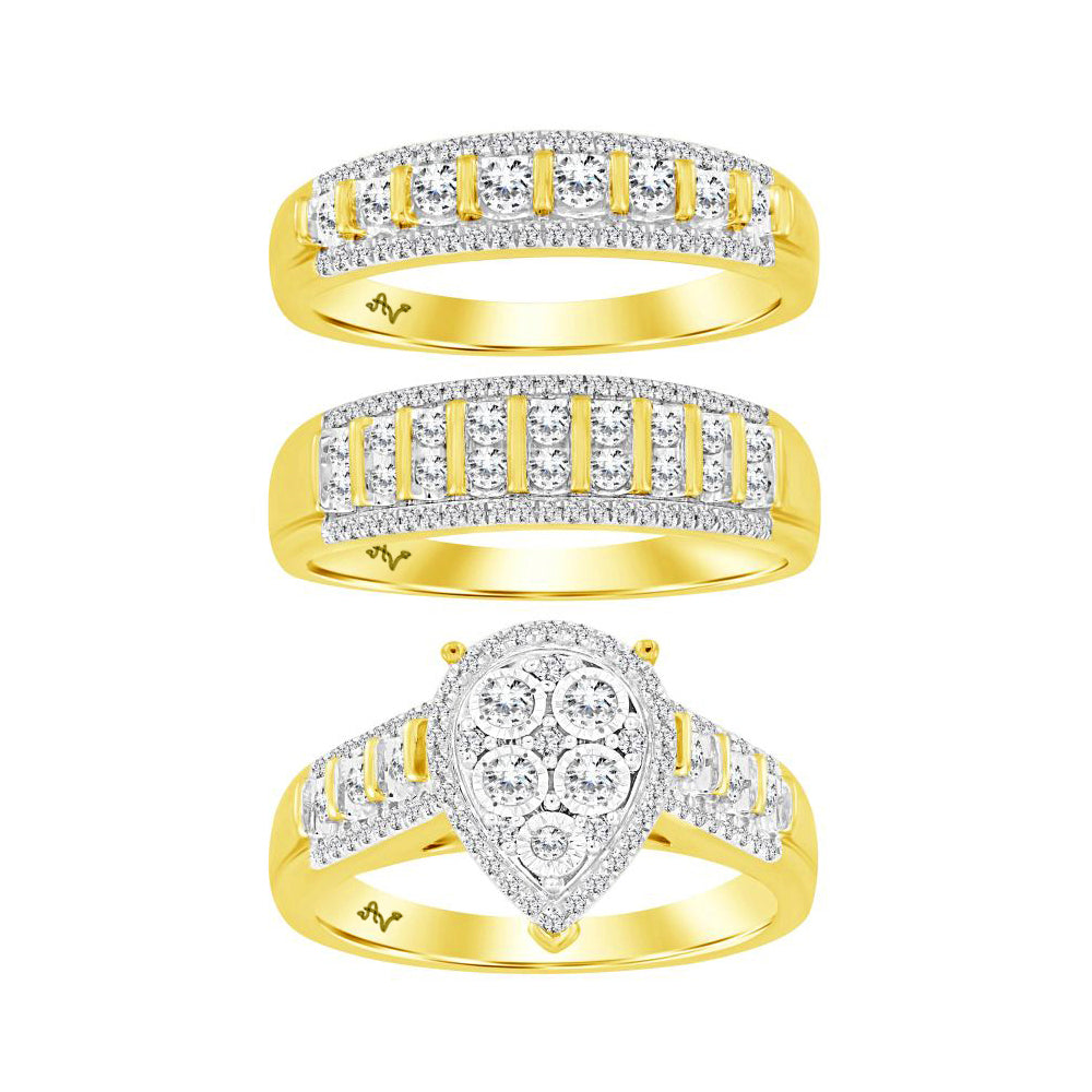 LADIES TRIO SET 1.00CT ROUND DIAMOND 10K YELLOW GOLD