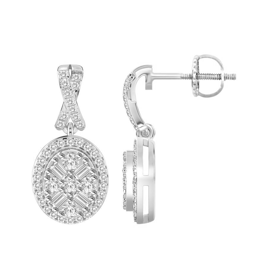 LADIES EARRINGS 0.15CT ROUND/BAGUETTE DIAMOND 10K YELLOW GOLD