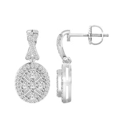 LADIES EARRINGS 0.15CT ROUND/BAGUETTE DIAMOND 10K YELLOW GOLD