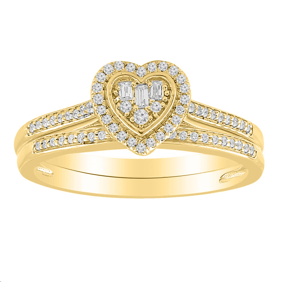 LADIES BRIDAL SET 0.15CT ROUND/BAGUETTE DIAMOND 14K YELLOW GOLD (SI QUALITY)