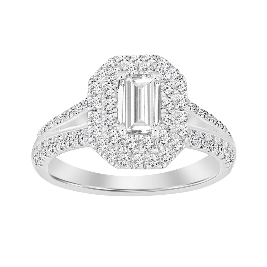 LADIES RING 1.50CT ROUND DIAMOND 14K WHITE GOLD (SI QUALITY) (CENTER STONE 0.75CT EMERALD DIAMOND)