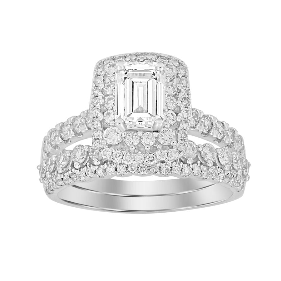 LADIES BRIDAL SET 1.75CT ROUND/EMERALD DIAMOND 14K WHITE GOLD