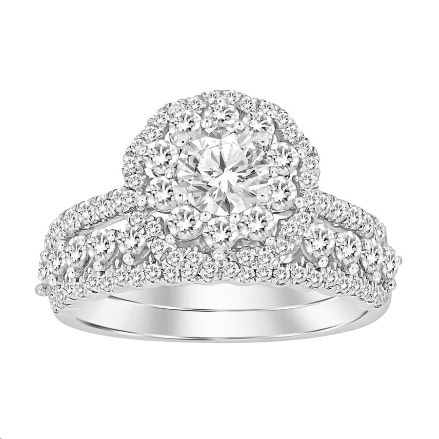 LADIES BRIDAL SET 1.25CT ROUND DIAMOND 14K WHITE GOLD (SI QUALITY) (CENTER STONE 0.50CT ROUND DIAMOND)