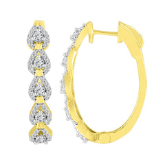 LADIES HOOP EARRINGS 1.00CT ROUND DIAMOND 14K YELLOW GOLD