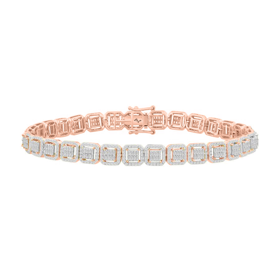 MEN'S BRACELET 2.50CT ROUND DIAMOND BAGUETTE DIAMOND 10K ROSE GOLD