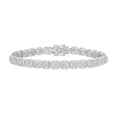 MEN'S BRACELET 2.50CT ROUND DIAMOND BAGUETTE DIAMOND 10K WHITE GOLD