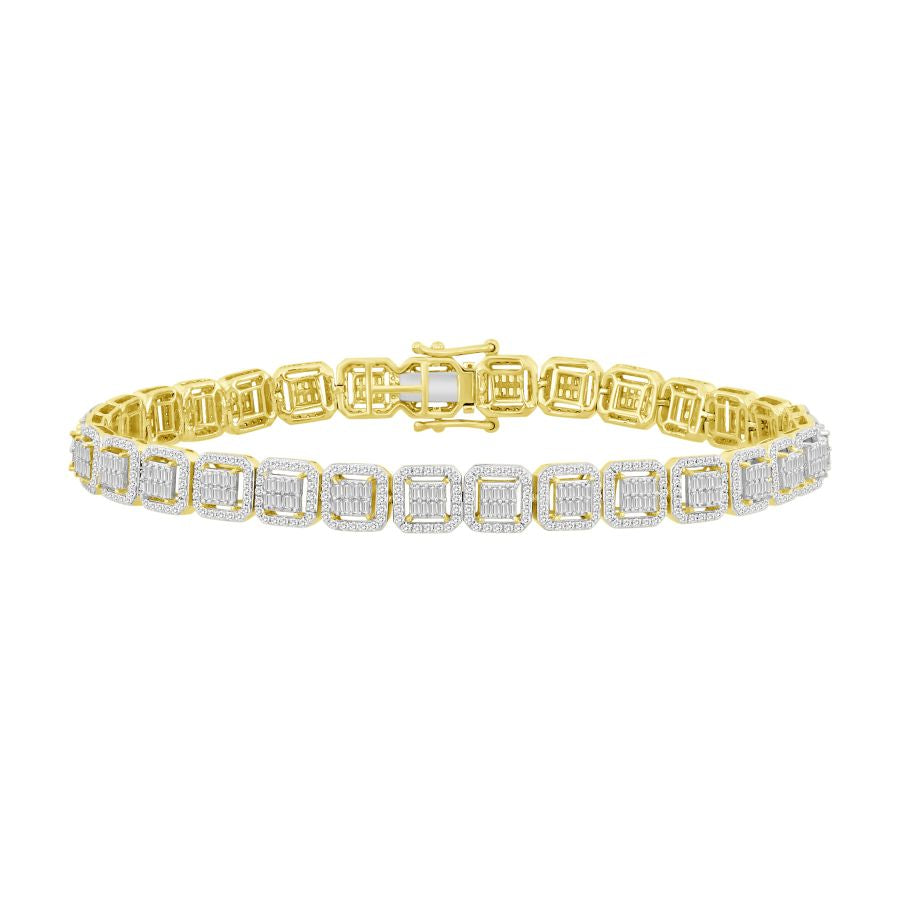 MEN'S BRACELET 2.50CT ROUND/BAGUETTE DIAMOND 10K YELLOW GOLD