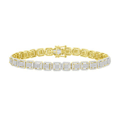 MEN'S BRACELET 2.50CT ROUND/BAGUETTE DIAMOND 10K YELLOW GOLD