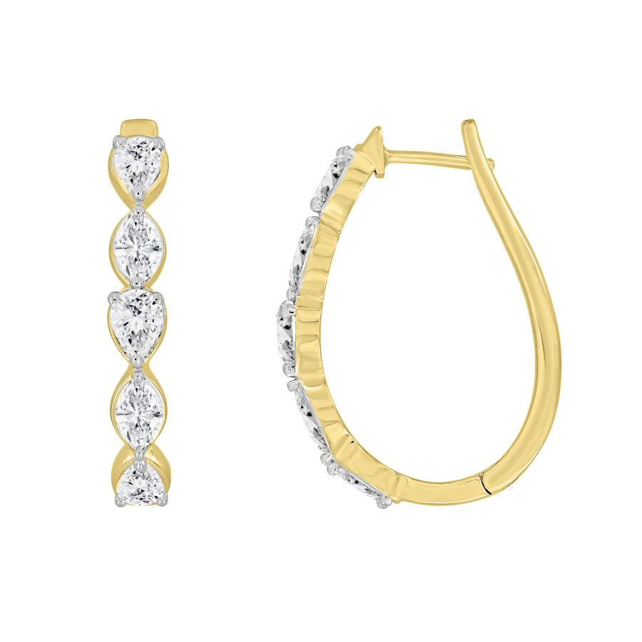 HOOPS EARRINGS 1.50CT PEAR/MARQUISE DIAMOND 14K YELLOW GOLD