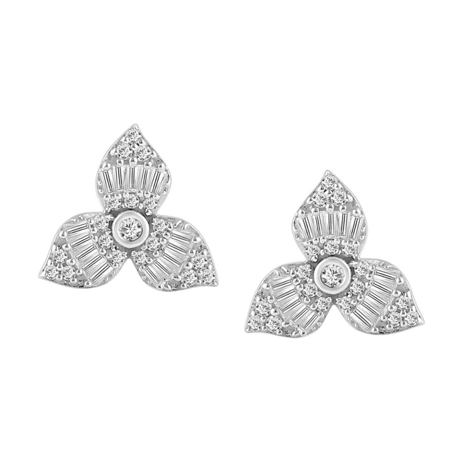 LADIES EARRINGS 0.30CT ROUND/BAGUETTE DIAMOND 10K WHITE GOLD