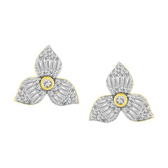 LADIES EARRINGS 0.30CT ROUND/BAGUETTE DIAMOND 10K YELLOW GOLD