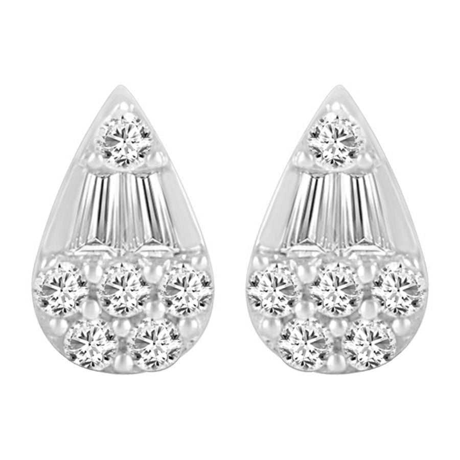 EARRINGS 0.25CT ROUND/BAGUETTE DIAMOND 10K WHITE GOLD