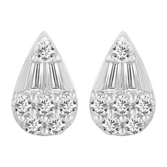 EARRINGS 0.25CT ROUND/BAGUETTE DIAMOND 10K WHITE GOLD