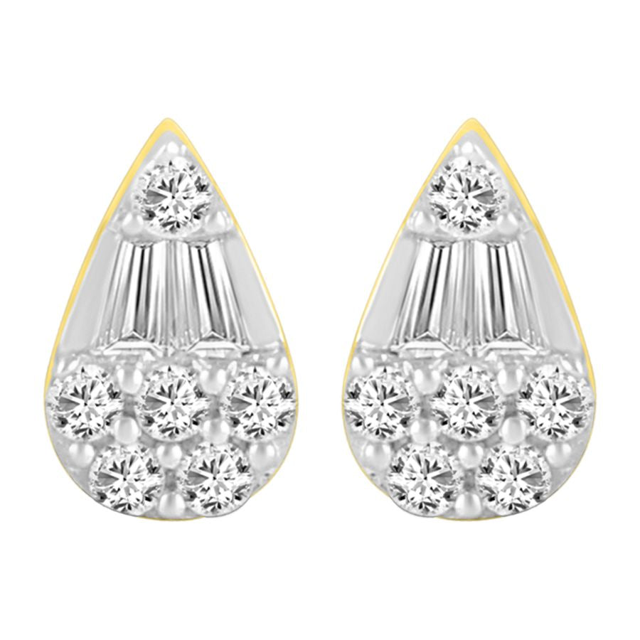 EARRINGS 0.25CT ROUND/BAGUETTE DIAMOND 10K YELLOW GOLD