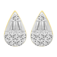 EARRINGS 0.25CT ROUND/BAGUETTE DIAMOND 10K YELLOW GOLD