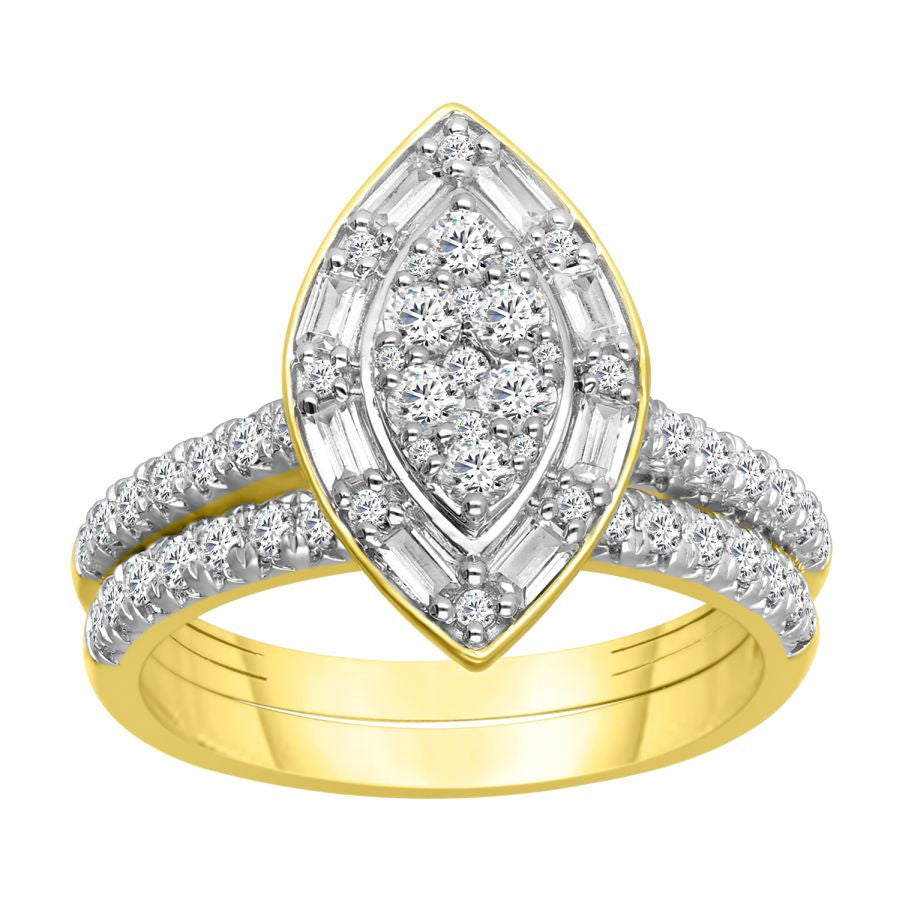 LADIES BRIDAL SET 1.00CT ROUND/BAGUETTE DIAMOND 14K YELLOW GOLD