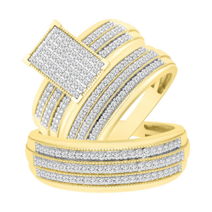 LADIES TRIO SET 1.00CT ROUND DIAMOND 10K YELLOW GOLD