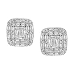 LADIES EARRINGS 0.25CT ROUND/BAGUETTE DIAMOND 10K WHITE GOLD