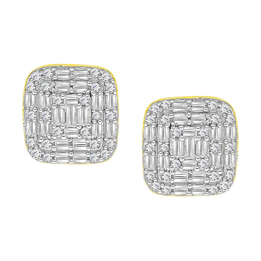 EARRINGS 0.25CT ROUND/BAGUETTE DIAMOND 10K YELLOW GOLD