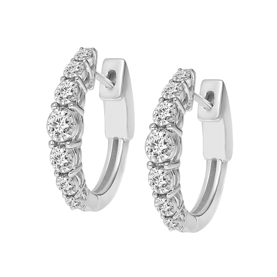 LADIES HOOP EARRINGS 0.50CT ROUND DIAMOND 10K WHITE GOLD